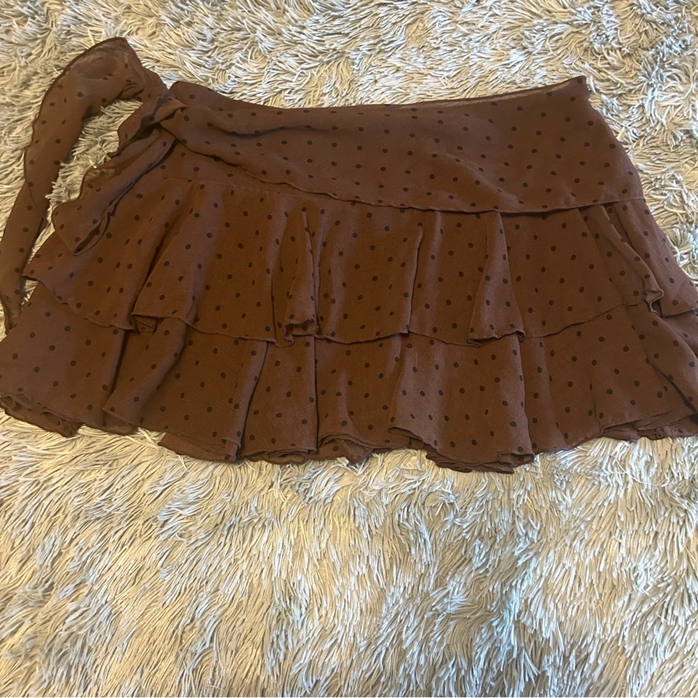 Zara Brown Polka Dot Tiered Mini Skort NWT
